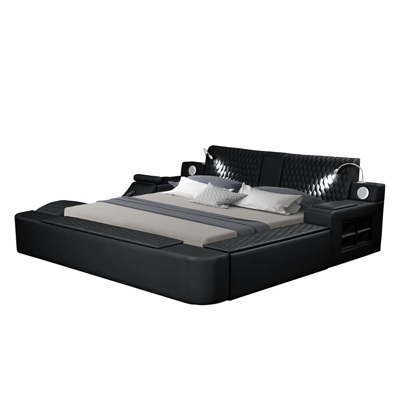 Zoya Smart Multifunctional Queen Size Bed Made with Wood in Black