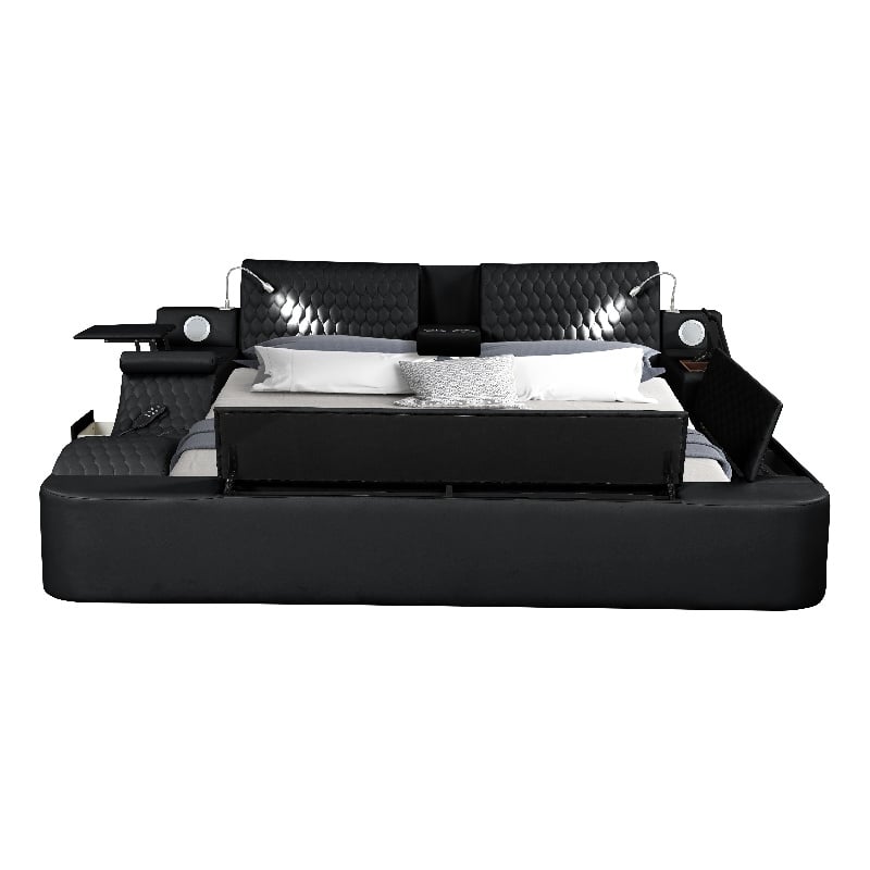 Zoya Smart Multifunctional Queen Size Bed Made with Wood in Black