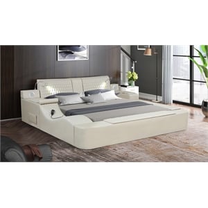Zoya Smart Multifunctional King Size Massage Bed Made with Wood in Beige