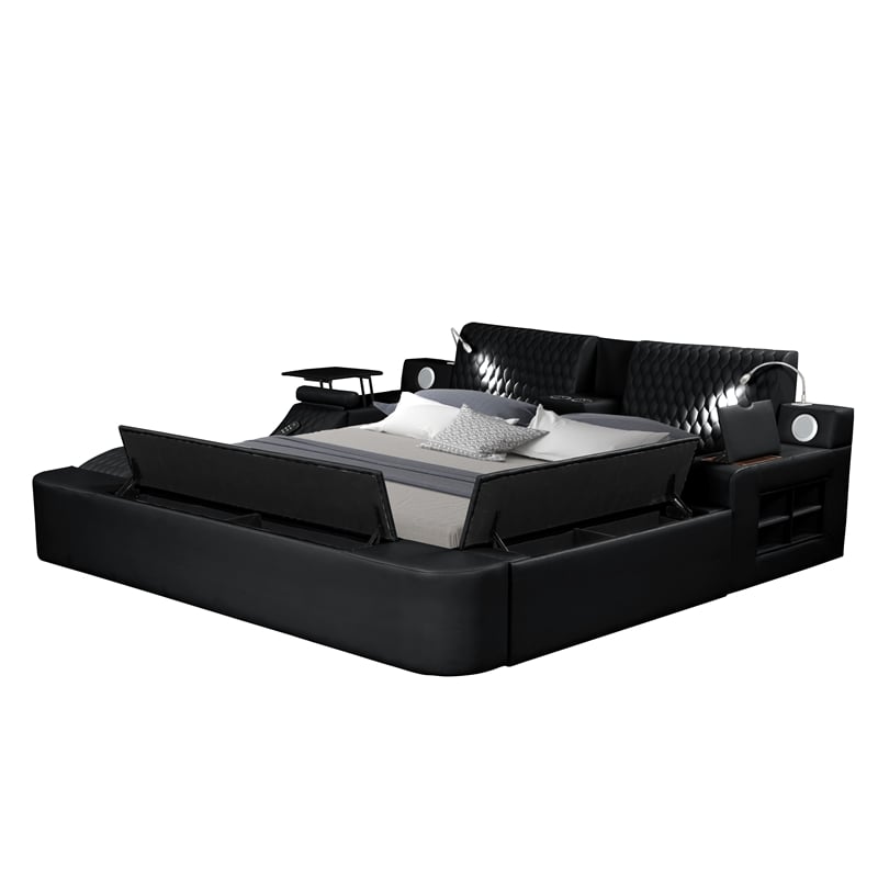 Zoya Smart Multifunctional King Size Bed Made with Wood in Black