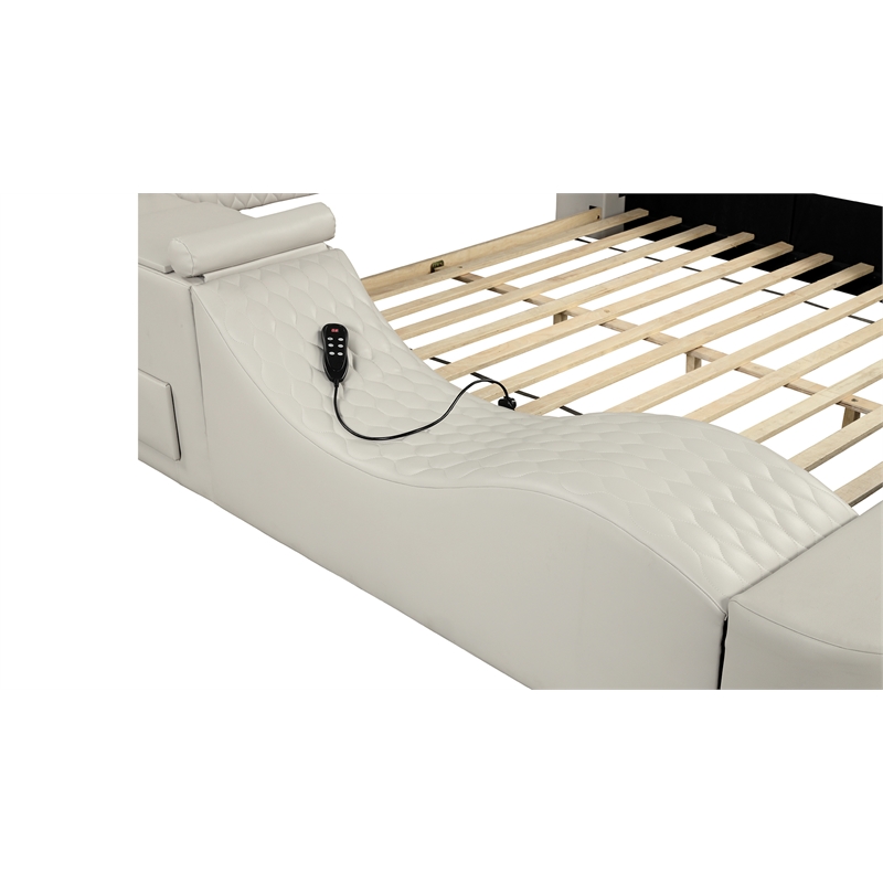 Zoya Smart Multifunctional Wood Queen Bed in Beige