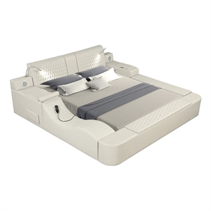 Galaxy Home Furnishings Zoya Smart Multifunctional Wood Queen Bed in Beige