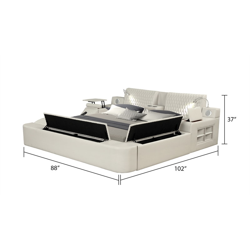 Zoya Smart Multifunctional Wood Queen Bed in Beige