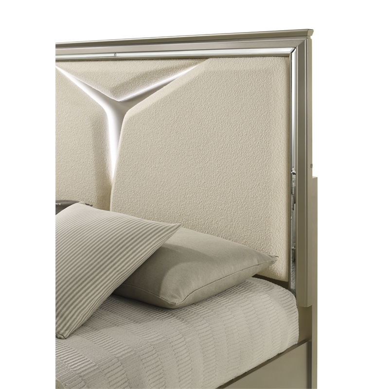 Samantha Modern Style King Bed Made with Wood & LED Headboard in Silver