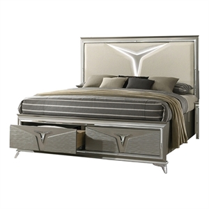 Samantha Modern Style King Bed Made with Wood & LED Headboard in Silver