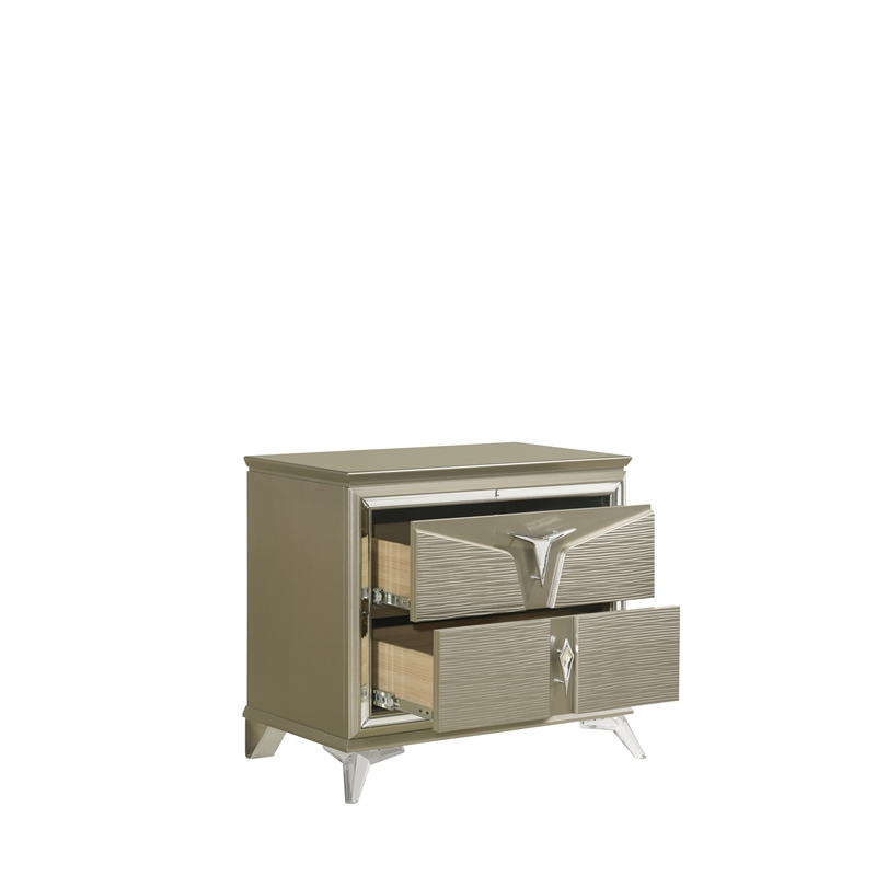 Samantha Modern Style 2-Drawer Nightstand Made with Wood in Silver