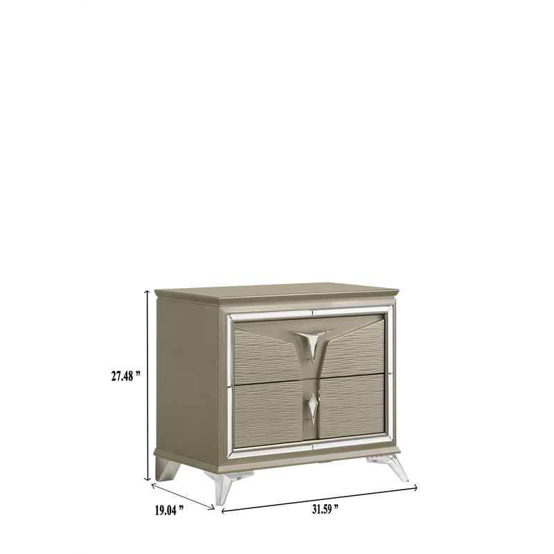 Samantha Modern Style 2-Drawer Nightstand Made with Wood in Silver