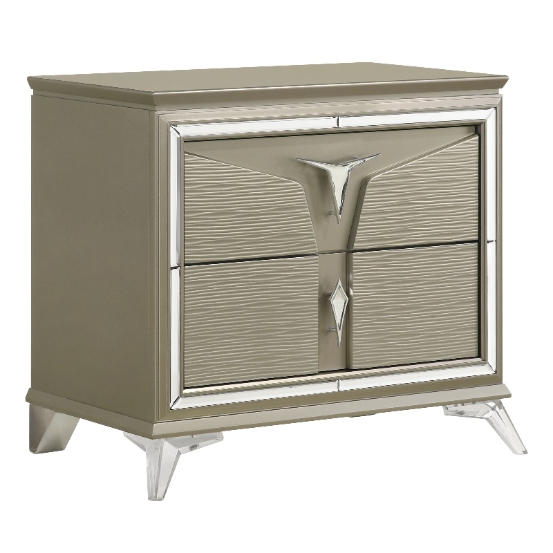 Samantha Modern Style 2-Drawer Nightstand Made with Wood in Silver