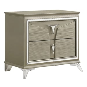 Samantha Modern Style 2-Drawer Nightstand Made with Wood in Silver