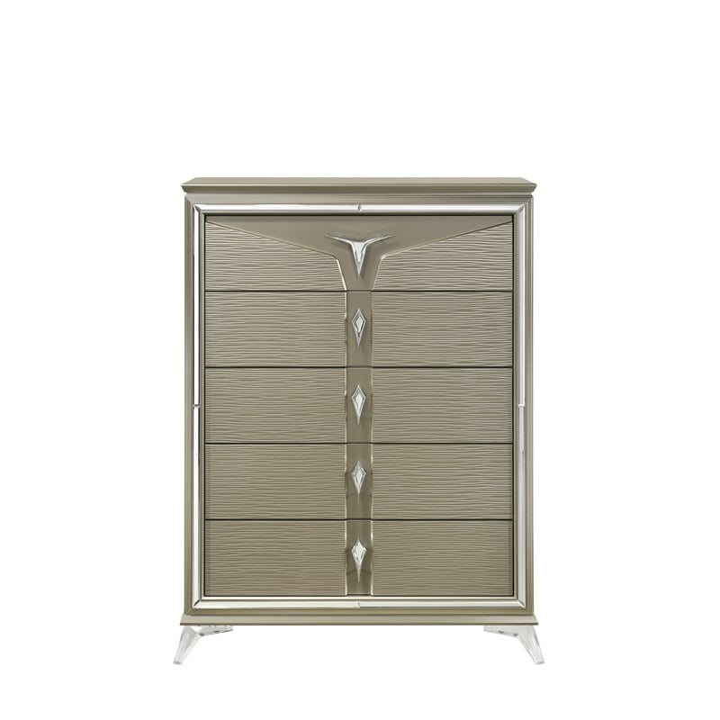 Samantha Modern Style 5-Drawer Chest Made with Wood in Silver