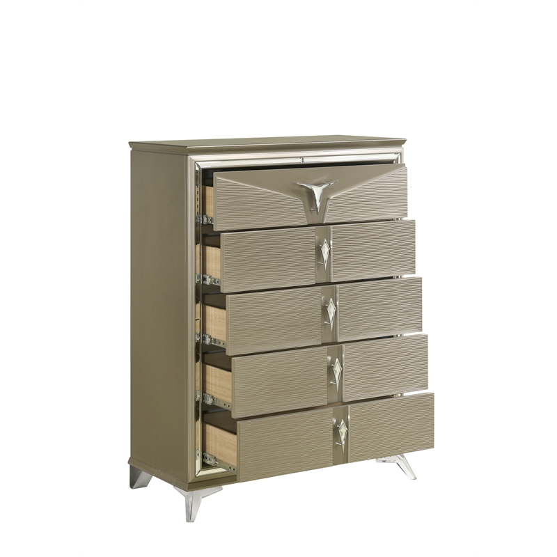 Samantha Modern Style 5-Drawer Chest Made with Wood in Silver