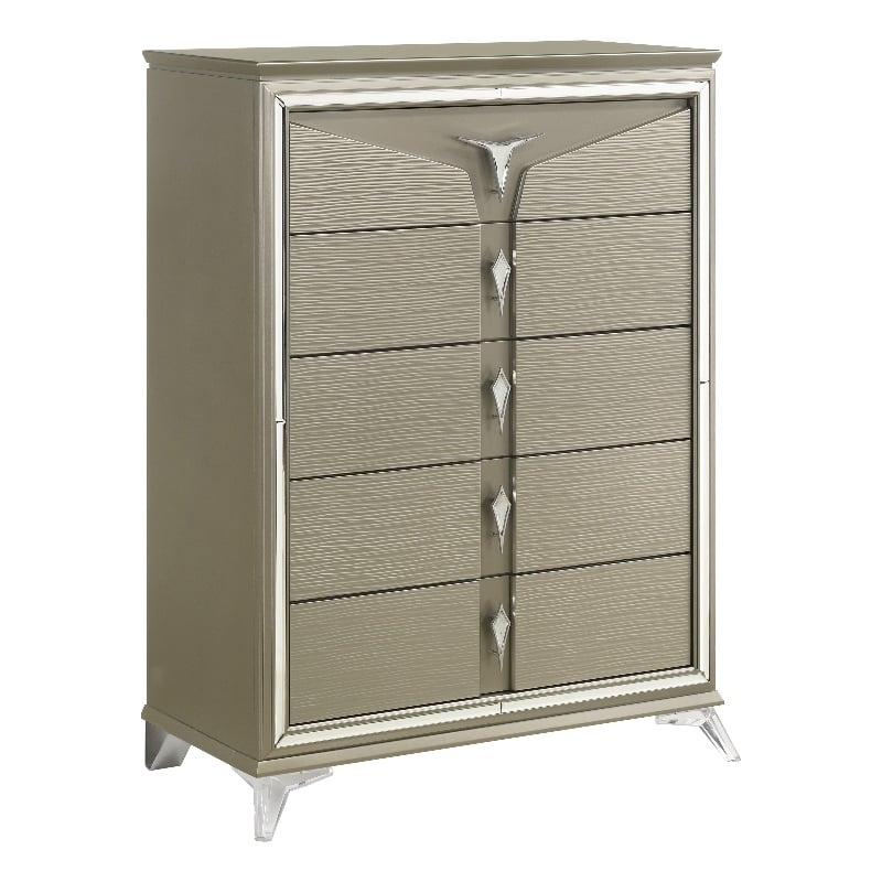 Samantha Modern Style 5-Drawer Chest Made with Wood in Silver