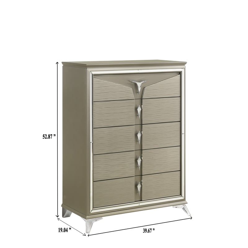 Samantha Modern Style 5-Drawer Chest Made with Wood in Silver