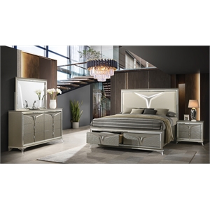 Samantha Modern Style Queen 4PC Bedroom Set Made with Wood in Silver