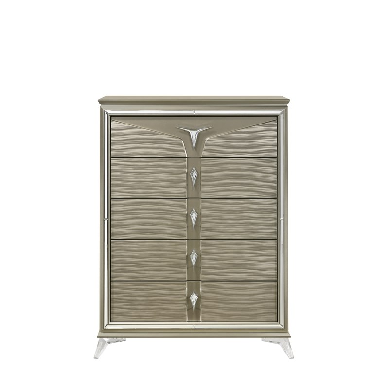 Samantha Modern Style King 5PC Bedroom Set Made with Wood in Silver