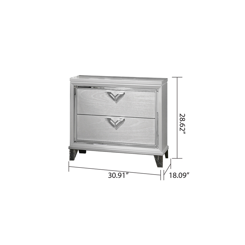 Prism Modern Style 2-Drawer Nightstand Made with Wood in White Color
