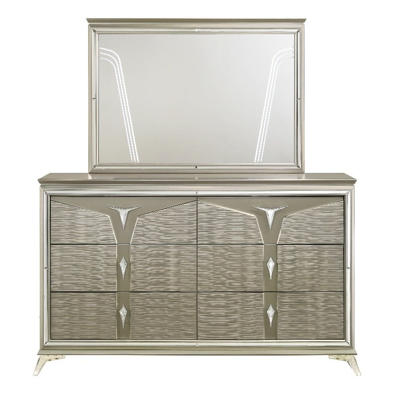 Samantha Modern Style 6-Drawer Dresser Made with Wood in Silver