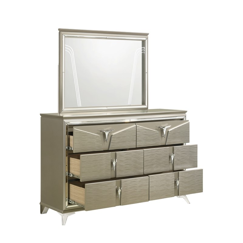 Samantha Modern Style 6-Drawer Dresser Made with Wood in Silver