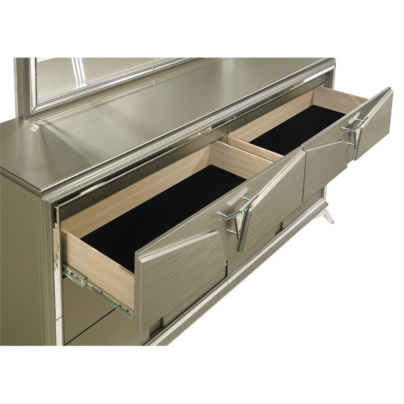 Samantha Modern Style 6-Drawer Dresser Made with Wood in Silver