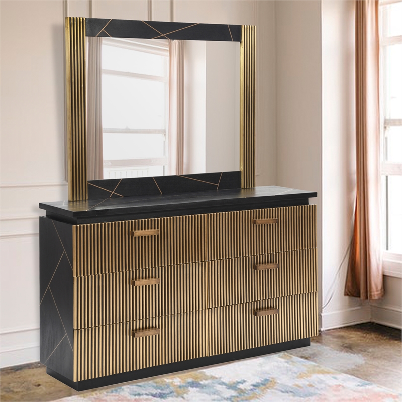 Allure Modern Style Square Mirror Frame With Wood and Finish of Metal Brass