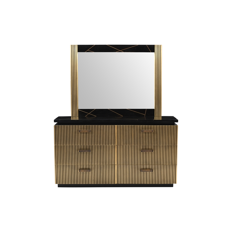 Allure Modern Style Square Mirror Frame With Wood and Finish of Metal Brass