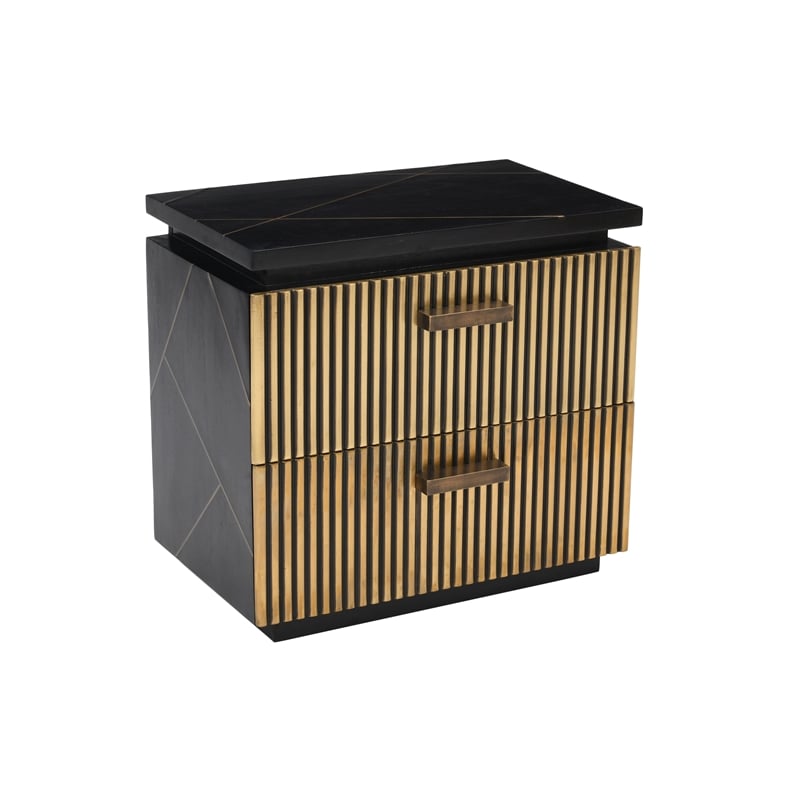 Allure Modern Style 2-Drawer Nightstand Made with Wood in Black/Gold