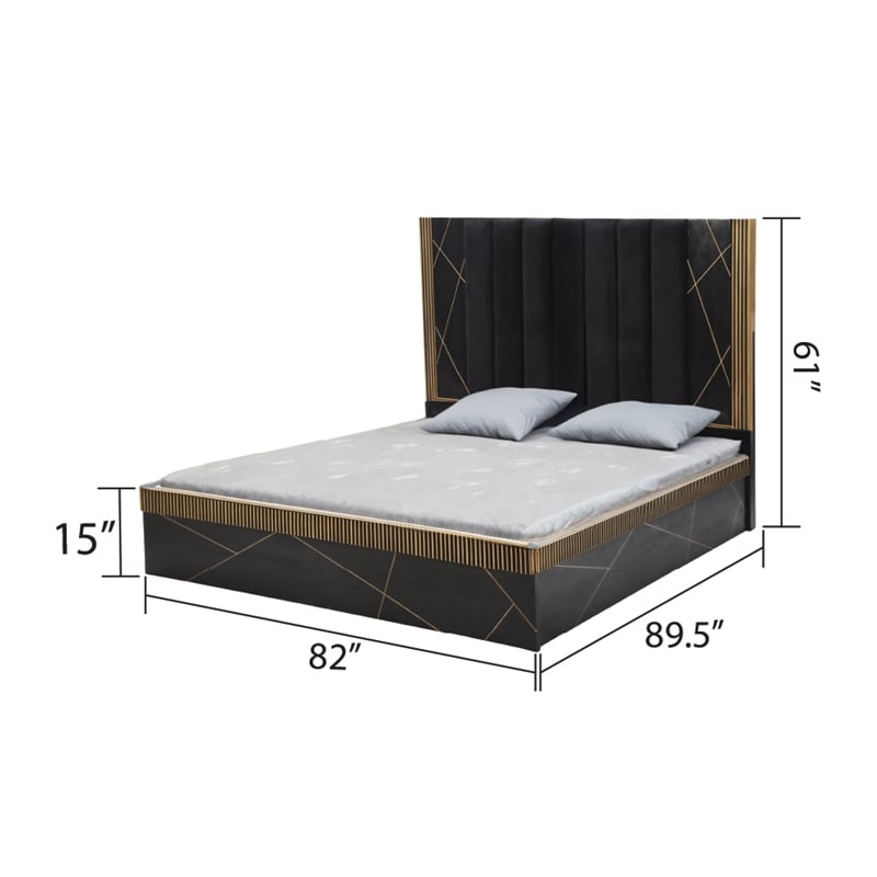 Allure Wood and Metal King Bed in Black and Gold