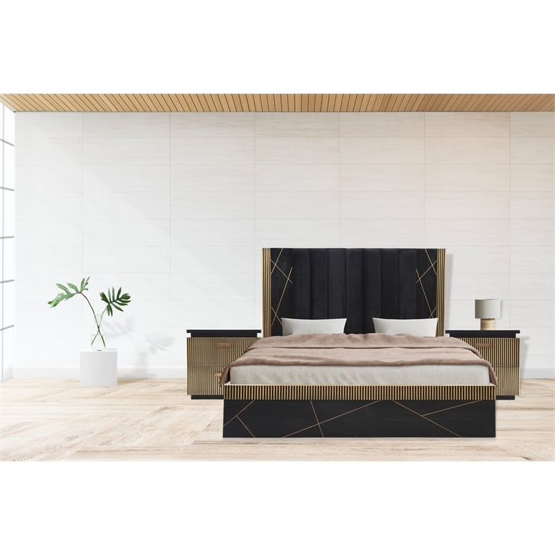Allure Wood and Metal King Bed in Black and Gold