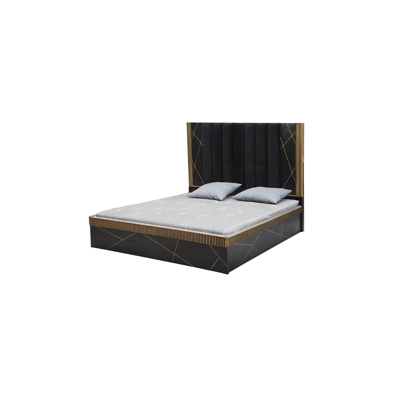 Allure Wood and Metal King Bed in Black and Gold