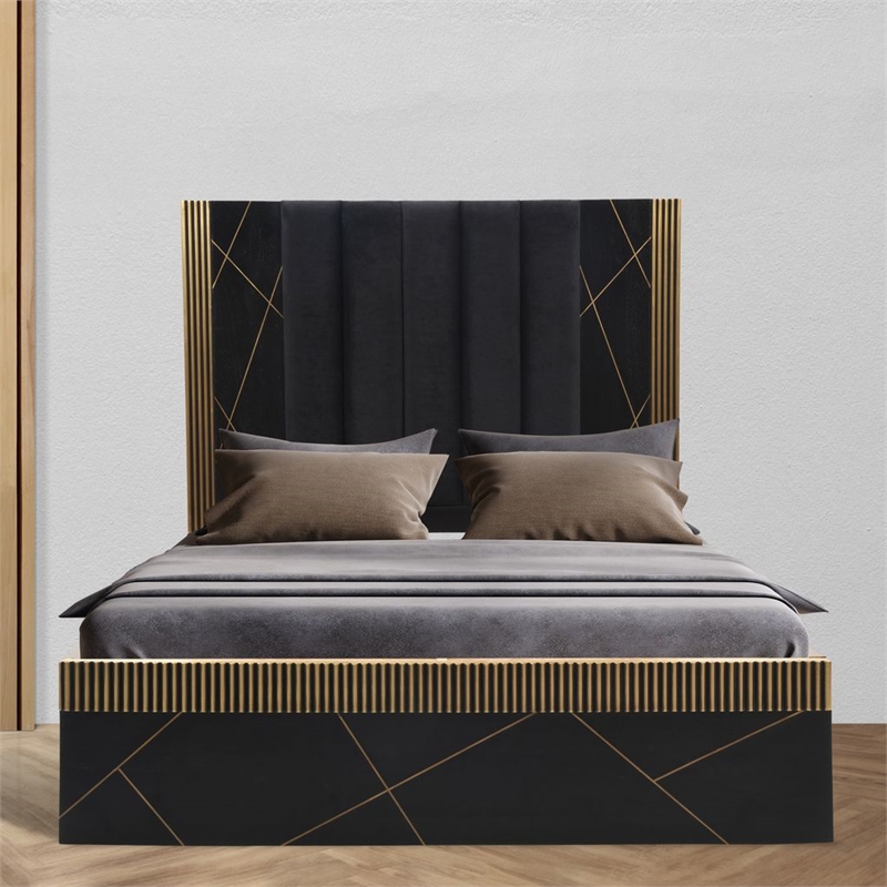 Allure Wood and Metal King Bed in Black and Gold