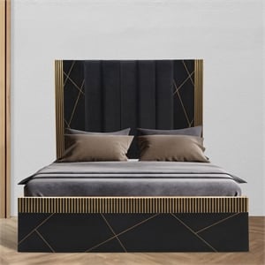 Galaxy Home Furnishings Allure Wood & Metal King Bed in Black and Gold