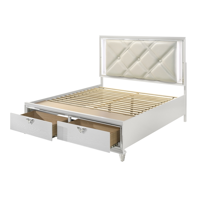 Prism King Bed Modern Design with LED lights Made of Wood in White Color