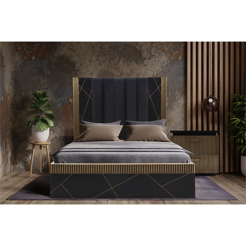 Allure Modern Style 4 PC King Bedroom Set Made with Wood in Black/Gold