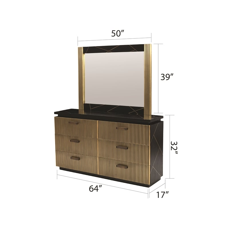Allure Modern Style 4 PC King Bedroom Set Made with Wood in Black/Gold