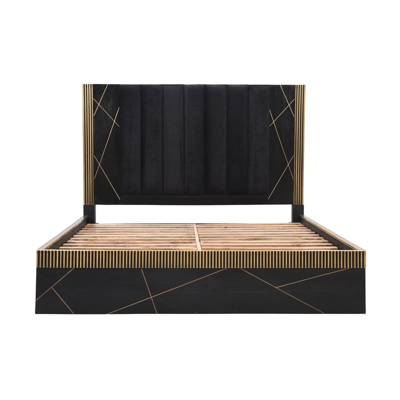 Allure Modern Style 4 PC King Bedroom Set Made with Wood in Black/Gold