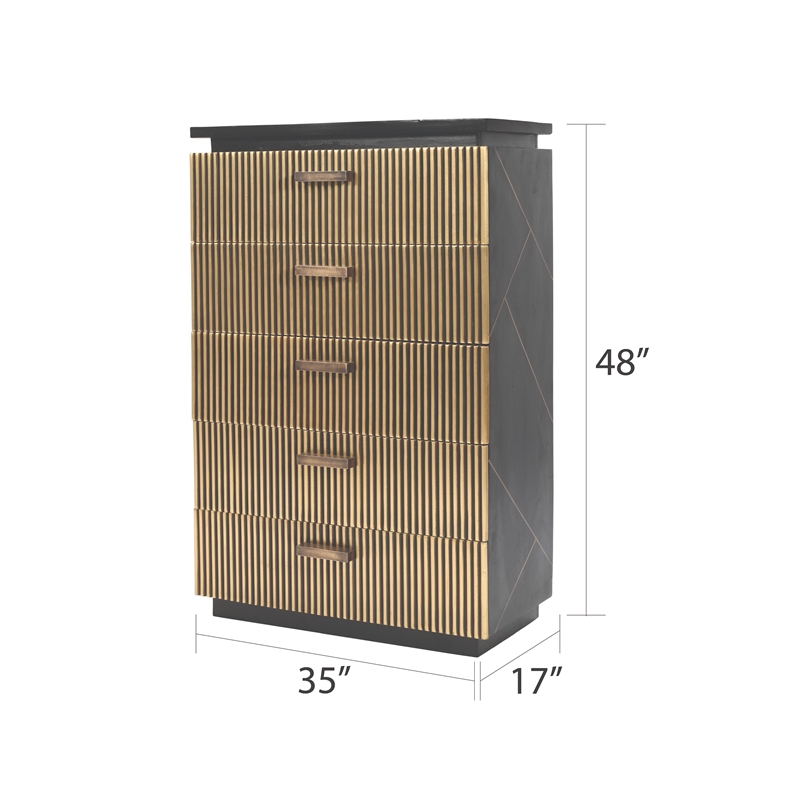 Allure Modern Style King 5Pc Bedroom Set Made with Mango Wood in Black