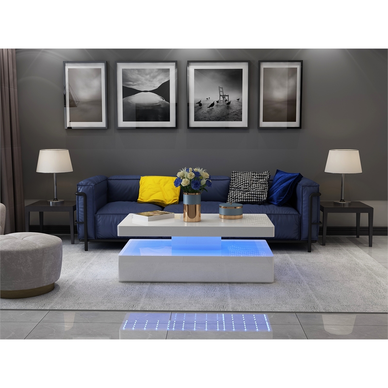 Aurora Modern Style Coffee Table Built in LED Made with Wood and Glossy Finish