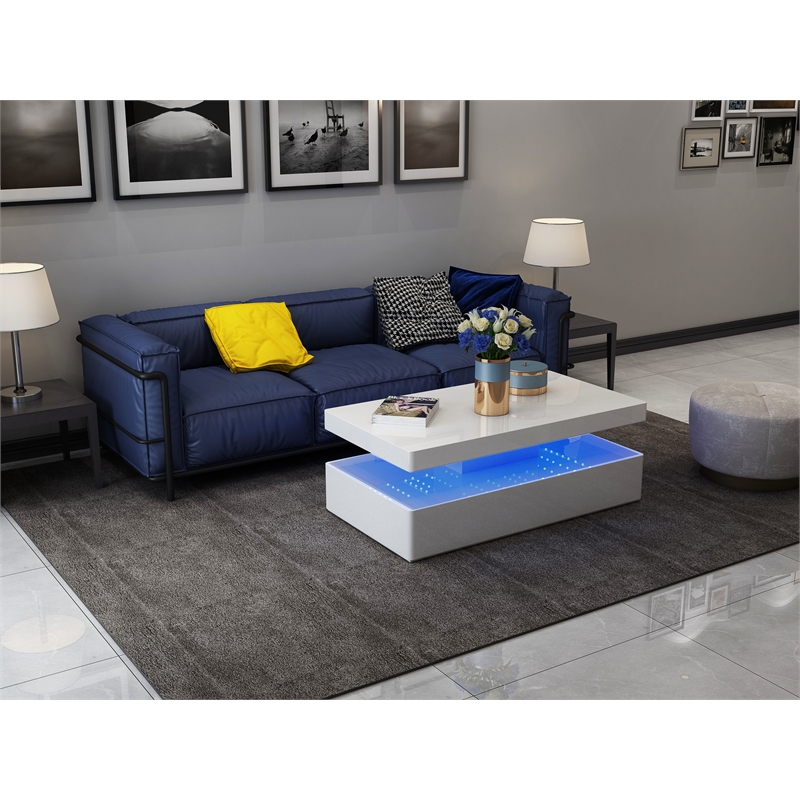 Aurora Modern Style Coffee Table Built in LED Made with Wood and Glossy Finish
