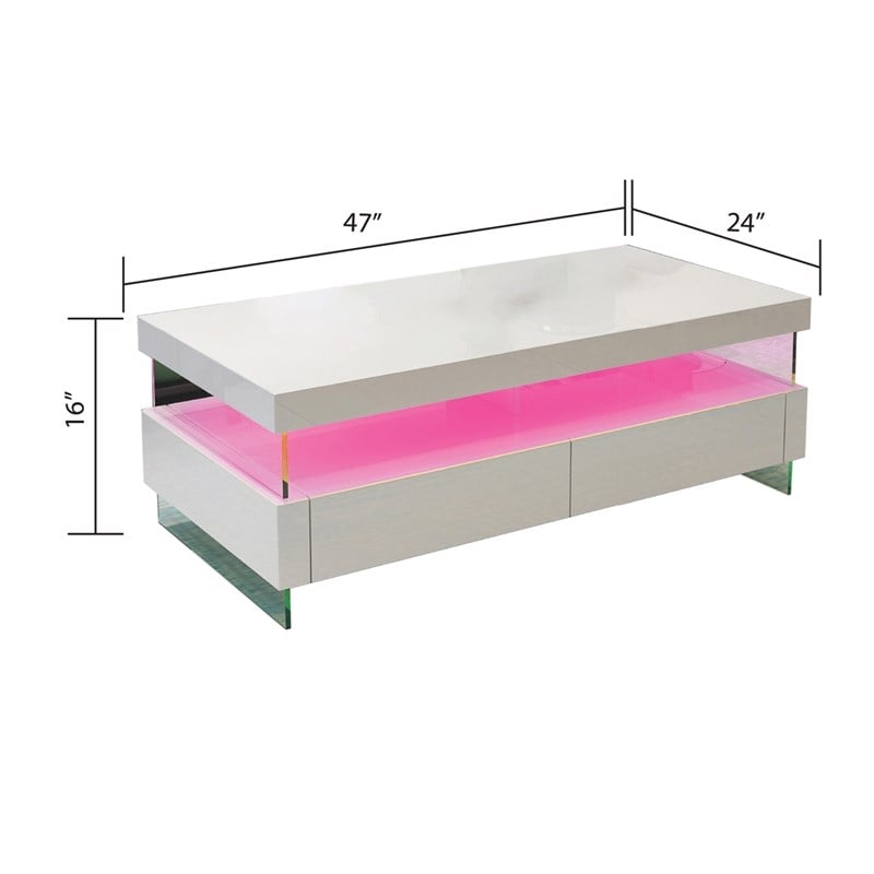 Ria Modern Style Coffee Table Bult-in LED Made with Wood in White