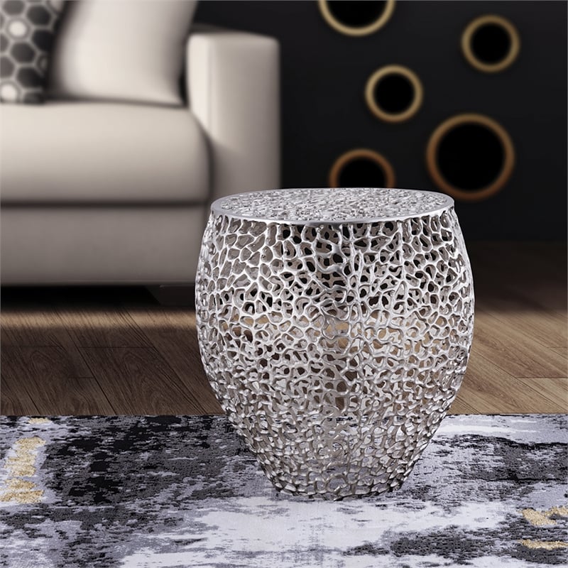 ET3403-18 Modern Style End Table made with Aluminium Casted in Silver Color