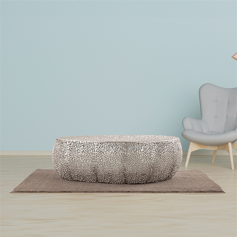 CT3601-50 Oval Shape Coffee Table Made with Aluminum in Silver Color