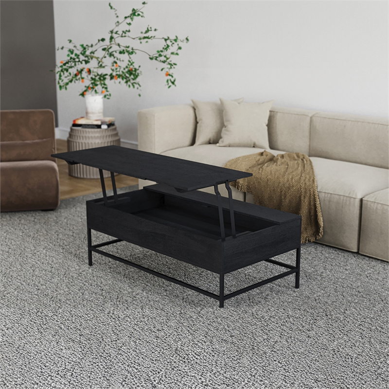 T1105-10 Lift Top Storage Coffee Table with Natural Finish in Black Color