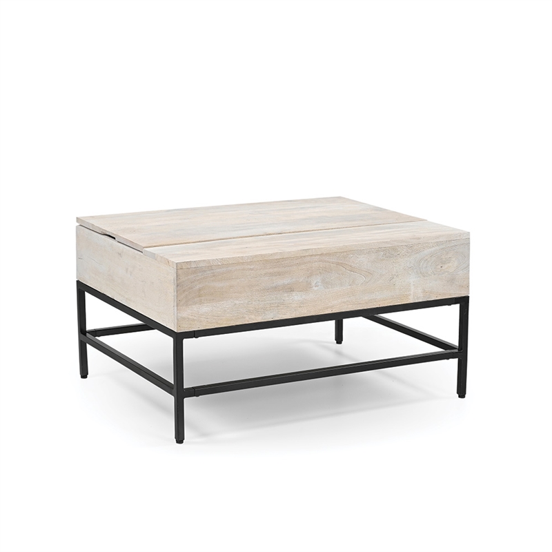 T1105-15 Lift Top Storage Coffee Table with Natural Finish in White Color
