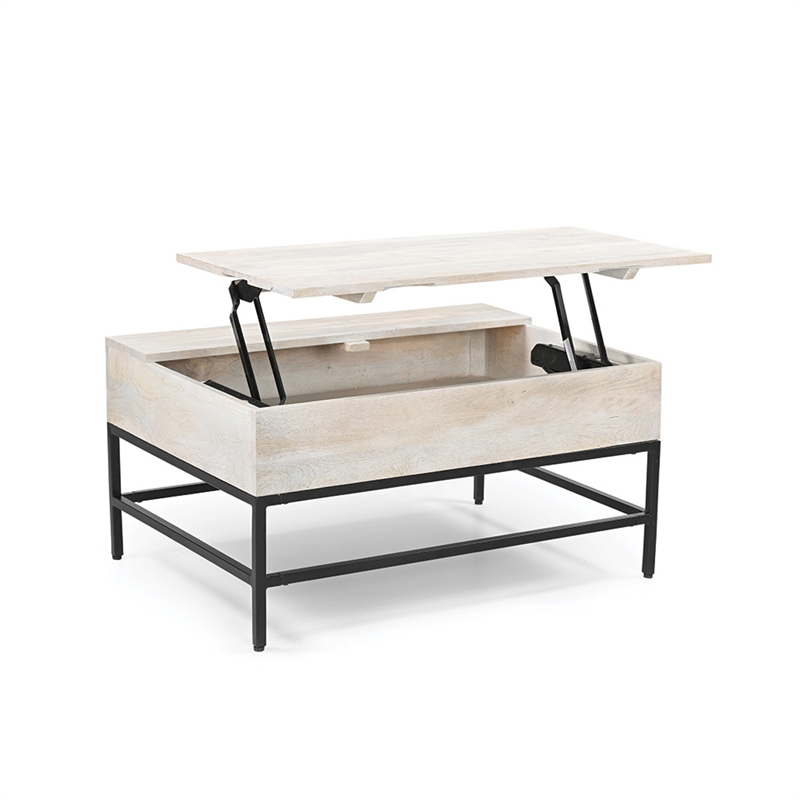 T1105-15 Lift Top Storage Coffee Table with Natural Finish in White Color