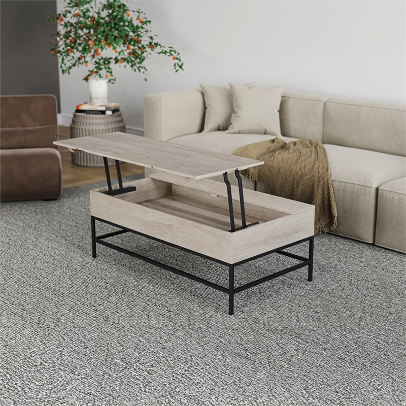 T1105-15 Lift Top Storage Coffee Table with Natural Finish in White Color
