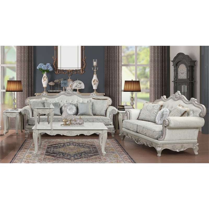 Tuscan Traditional Style 2 PC Living room Set  in Silver Color
