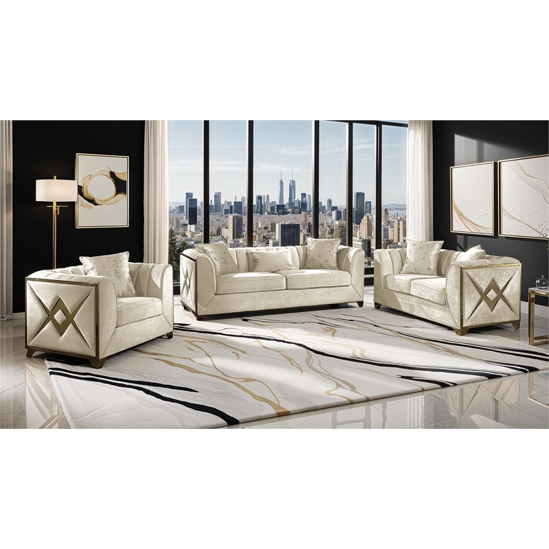Valencia Modern Style 3 PC Living room Set Made with Wood in Cream Color