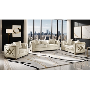 Valencia Modern Style 3 PC Living room Set Made with Wood in Cream Color
