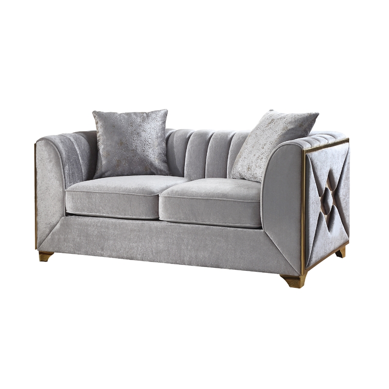 Valencia Modern Style Loveseat in Gold Finish Made with Wood in Silver Color