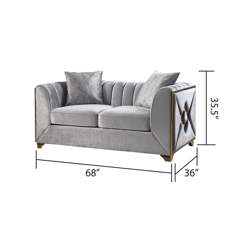 Valencia Modern Style Loveseat in Gold Finish Made with Wood in Silver Color